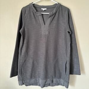J Jill Tunic Top Womens SMALL Boho Lagenlook Relaxed Gray Pockets Split Neck